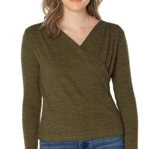 Liverpool Long Sleeve Drape Front Knit Top In Olive Melange. Size S. New w Tags